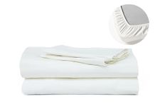 Belong 100% Organic Cotton 200 TC All Round Elastic Fitted Queen/Double Size Premium Bedsheet with 2 Pillow Covers, Plain Bedsheet 60"x78"x13" inch Deep Pocket (White)