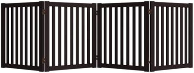 WELLAND 24" Freestanding Pet Gate, Foldable Wooden Dog Gate, 4 Panel Step Over Fence, Indoor Puppy Gate, Expands Up to 80" Wide, Espresso