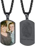 Memorial Gifts for Loss of Mother Customized Black Dog Tag Photo Necklace for Men Personalized Picture Pendant Custom Fingerprint Memorial Keepsakes Jewelry for Family Dad PAPA with Spiga Chain