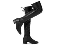 Greatonu Women's Over Knee High Boots Warm Winter Long Boot with Side Zipper Back Lace Fashion Thigh High Boots Black PU Leather-1.77 UK 4