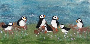 Artfelt Puffin Picture Felt kit- a Carefully Designed Felt Making kit to Make a Colony of Puffins.