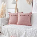 Home Brilliant Pink Pillow Covers 18x18 Barbie Accent Pillow Covers Button Lined Linen Throw Pillows for Bed Couch, Set of 2, 18x18 inches (45cm), Baby Pink