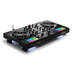 Hercules DJControl Inpulse 500: 2-deck USB DJ controller for Serato DJ and DJUCED (included) - built-in audio interface, 16 backlit RGB pads, large jog wheels, built-in hardware input mixer and retrac