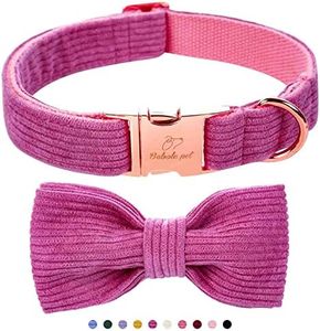 Babole Pet Premium Purple Dog Collar with Bow Tie, Double Layer Corduroy Dog Collar with Safety Metal Buckle Adjustable Puppy Collars for Small Medium Large Dogs,M-Neck 13.5"-22"