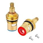 MEDILOE 2 Pcs Tap Valves Replacement, Universal Disc Cartridge Insert Faucet Valve Quarter Turn 1/2" Brass Ceramic Tap Valves Replacement with Screws for Bathroom Kitchen Tap (Blue & Red)