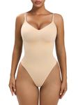 YIANNA Body Shaper for Women Tummy Control Shapewear with Built in Bra Pads Seamless Sculpting Bodysuit Thong Beige 2XL/3XL 5015