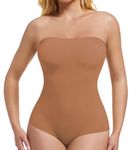 ONEW Strapless Shapewear Bodysuit For Women Seamless Tummy Control Butt Lifter Sculpting Body Shaper Tank Top,Brown,Medium