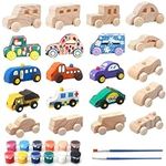 ColCospie 20Pcs Wooden Car,Come with 12 Colors Paints for DIY Wooden Cars to Paint for Kids