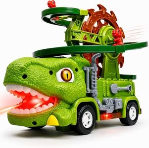 Dinosaur Truck & Track Toy – Dinosaur Toys for Kids 3-5, 2-4, 5-7 – Dino Car with Obstacle Detection, Lights, Music & Dino Slide Gift for Boys & Girls