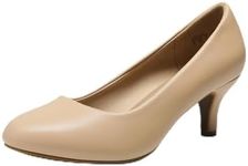 DREAM PAIRS Womens Dress Low Heel Kitten Pump Shoes, Nude Pu - 6.5 (Luvly)