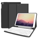 zoyu Keyboard Case for iPad 6th/5th Generation (9.7-inch, 2018/2017), iPad Air 2nd/1st Gen, Smart Folio Leather Cover with Pencil Holder, Detachable Wireless Bluetooth Keyboard, Black