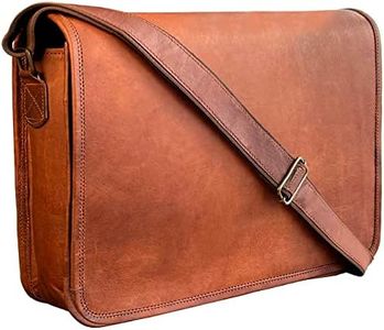 RUSTIC TOWN 14 inch Vintage Crossbody Full Grain Leather 13.3-inch Laptop Messenger Bag Gifts for Him Her (Medium, Brown)
