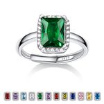 Bestyle Square May Emerald Birthstone Rings Embellished with White Cubic Zirconia Minimalist Sterling Silver Open Band Gemstone Rings for Birthday/Christmas/Party/Anniversary/Wedding