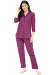 ZEYO Women's Cotton Heart Printed Night Suit Set of Shirt & Pyjama 5152 (PlumRed, XXX-Large)