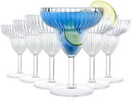 Cididu Set of 6 Stemmed Margarita Glasses Cups, 14 oz Clear Acrylic Party Drinking Glasses Goblet, Reusable Ribbed Tequila Spicy Margarita Glassware, Cocktail Bar Accessories