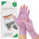 2-Pair Arthritis Compression Gloves for Alleviate Rheumatoid Osteoarthritis, Carpal Tunnel Raynauds Disease, Ease Muscle Tensi on Fingerless, Breathable & Moisture, Women and Men (Purple, Medium)