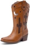 DREAM PAIRS Girls Cowboy Boots Cowgirl Mid Calf Western Boots Square Toe for Toddler/Little Kid/Big Kid,Size 10 Toddler,Brown,KKUMMB2501