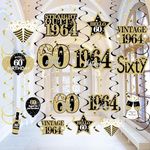 30 Pieces 60th Birthday Decorations Hanging Swirls for Men Women, Black Gold Vintage 1963 Happy 60th Birthday Foil Swirls Party Supplies, Sixty Year Old Birthday Ceiling Hanging Decorations