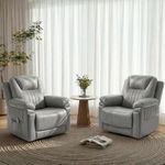 Govoya 2 Pack Electric Automatic Rocking Recliner Chair for Adults with 3 Speeds, Wired Remote Control, Leather Power Auto Glide Recliner for Living Room, Nursery, 5-15 Minutes Rocking Timer, Gray