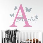 Wall Designer Personalised Baby Girl Boy Name with Initial Letter and Butterflies [Medium] [Pink]