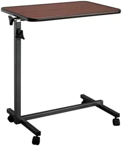 HAOYYE Multifunctional Rolling Bedside Table with Adjustable Height, Locking Wheels, Dark Wood Grain MDF Top, Iron Frame (Wood Grain, 26.5” x 16.5” x 44")
