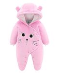 JiAmy Baby Winter Hooded Romper Fleece Snowsuit Jumpsuit Cartoon Cat Outfits, Pink, 3-6 Months