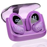 Aptkdoe Wireless Earbuds, 75H Bluetooth 5.3 Headphones with ENC Noise Cancelling Mic, Deep Bass Wireless Earphones, Dual LED Display, IP7 Waterproof, Sports Ear buds with Ear hooks for Running/Purple