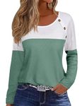 Zeagoo Womens 2024 Long Sleeve Shirts Color Block Tunic Shirts Casual Crewneck Pullover Shirts Casual Waffle Shirts,Mint XL