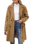 Xukk Women Double Breasted Pea Coat Winter Wool Blend Trench Overcoat Elegant Notched Lapel Collar Jacket Long Thick Outcoat(Camel,XL)