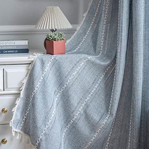 ColorBird Boho Curtains Living Room, 63 inch Blue Curtain Darkening Drapes for Bedroom, 2 Panels Embroidered Farmhouse Sliding Door Curtain for Dining Nursery Closet