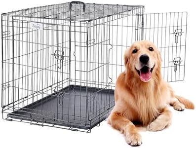 PETAPPY 36 Inch Dog Crate, Wire Dog Crate, Double Door Folding Dog Cage, Wire Dog Kennel with Removable Tray, Floor Protecting Feet, Medium Crate Dog