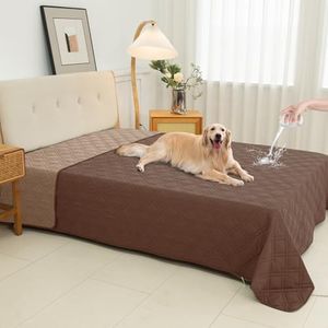 Vmeyiek 100% Waterproof Dog Bed Cover Pet Blanket 82"x92", 7-Layer Reversible Washable Bed Mat for Furniture Couch Sofa Car (Dark Brown+Taupe)