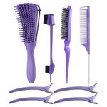 Daletu 4 Piece Hair Comb Set, Detangling Brush, Professional Hairdressing Combs, Detangling Tail Comb with Tip, Double Edge Brush Purple