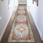 Falflor 60x300cm Vintage Hallway Runner Rug Non Slip Long Carpet Runners for Hallway Washable Hallway Runner Rug Indoor Floor Mat for Entryway Bedroom Kitchen Bathroom(Rust)