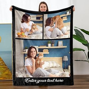 AMZLAL Custom Blanket with Photo for Gifts, Pictures Message Full Color Blanket for Pet Family, for Dog Cat (3 Photo, 60"×50"(125×150cm))