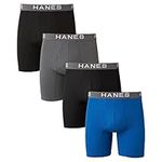 Hanes Ultimate Men's Comfort Flex Fit Boxer Briefs, Ultra Soft Cotton Modal Blend, 4-Pack, Black/Grey/Blue, Large, Black/Grey/Blue, Large