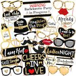 WOBBOX Bachelorette Party Photo Booth Props for Bride & Groom, Bridal Shower Props, Bachelorette Party Decoration, bride to be party decorations items- Black & Golden Glitter