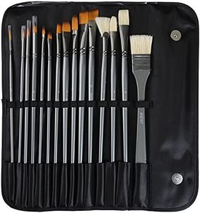 Brustro Artists Mixed Hair Brush - Set of 15 (5 Flat, 1 Fan, 4 Round, 4 Filbert, 1 Angle) in PU Bag | Long Handle, Suitable for Oil Paints, Acrylic Paints, Watercolour.