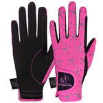 AFE Kids Gloves For Girls Boys Unisex Horse Riding Gloves Outdoor Gloves Sports Gloves Cycling Gloves For Children Black Blue Pink Star Design (Pink Star Design, Medium)