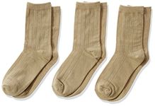 Jefferies Socks Big Boy's Rib Dress Crew Socks (Pack of 3), Khaki, Medium