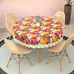 Kuber Industries 60x60 Inches Round Waterproof 4 Seater Dining Table Cover | Durable & Wipeable Centre Table Sheet, Cloth & Protector for Home, Bedroom & Office | Multi Floral - White Red