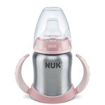 NUK Learner Cup Drinking Bottle, 6-18 Months, Stainless Steel, Leak-Proof, Anti-Colic, BPA-Free, 125 ml, Pink