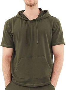 Dubinik®Short Sleeve Hoodie Lightweight Soft Cotton Moisture Wicking Kangaroo Pocket Short Sleeve Hoodie For Men Green