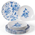 80 Piece Plastic Disposable Plates Set (40 Guests) I 40 Pcs of 8 Inch Dessert Plates & 40 Pcs of 10 Inch Disposable Plastic Plates | Wedding Party Plates | White & Blue Floral Design - Trendables