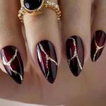 Gloss & Go 24 Reusable Artificial Fake Nail Set| Black-Maroon Colour Cat Eye Effect Golden Glitter Glossy Nails| Lightweight & Long Lasting| Easy To Use| Quick Fix For Festivals & Special Occasions