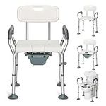 REAQER 4 in 1 Shower Chair with Back and Detachable Arms 330 lbs, Medical Bedside Commode, Adjustable Raised Toilet Seat with Non-Slip Rubber Tips for Seniors, Handicap,Disabled and Pregnant