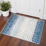 Lahome Moroccan Entryway Rugs Indoor - 2x3 Area Rug Blue Non-Slip Backing Washable Indoor Mats for Entryway Low-Profile Throw Soft Rugs for Bathroom, Geometric Print Door Rug for Kitchen Bedside