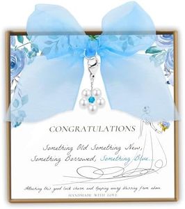 PEALICIOUS Something Blue Wedding Gifts for Bride, Daisy Garter Bouquet Charms for Wedding Memory, Bride Accessories with Bridal Shower Card from Mom Dad Sister Friends, Memorial Gifts Bridal Jewelry