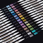 Metallic Pens Set, Shuttle Art 30 Colours Metallic Marker Pens with 1 Colouring Book, Fine Tip Metallic Pens Great for Scrapbooking, Card Making, DIY Craft on Black Paper, Rock, Ceramics, Glass, Wood