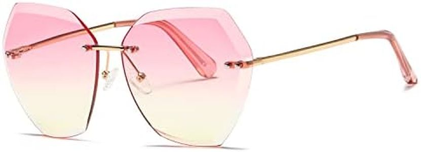 AEVOGUE Sunglasses For Women Oversized Rimless Diamond Cutting Lens Sun Glasses AE0534 (Gold Frame Upper Pink Lower Yellow)
